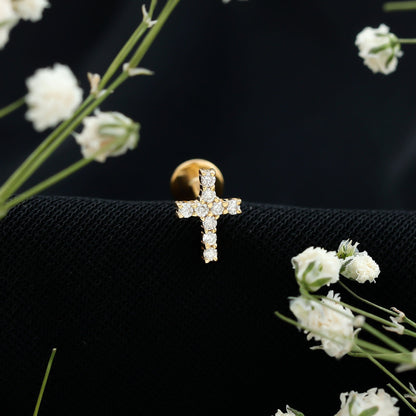 Minimalist Diamond Cross Cartilage Earring