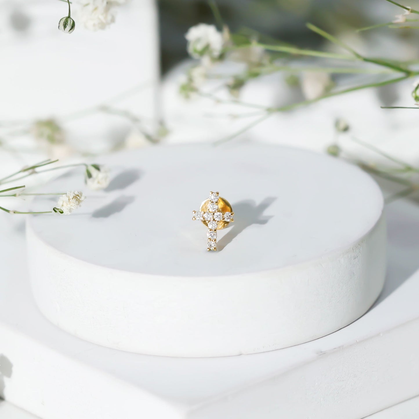 Minimalist Diamond Cross Cartilage Earring