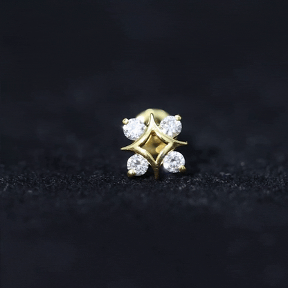 Round Cut Diamond Star Earring for Helix Piercing