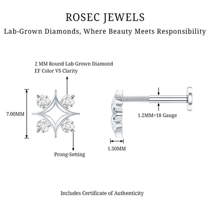 Round Cut Diamond Star Earring for Helix Piercing