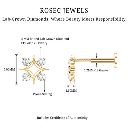 Round Cut Diamond Star Earring for Helix Piercing
