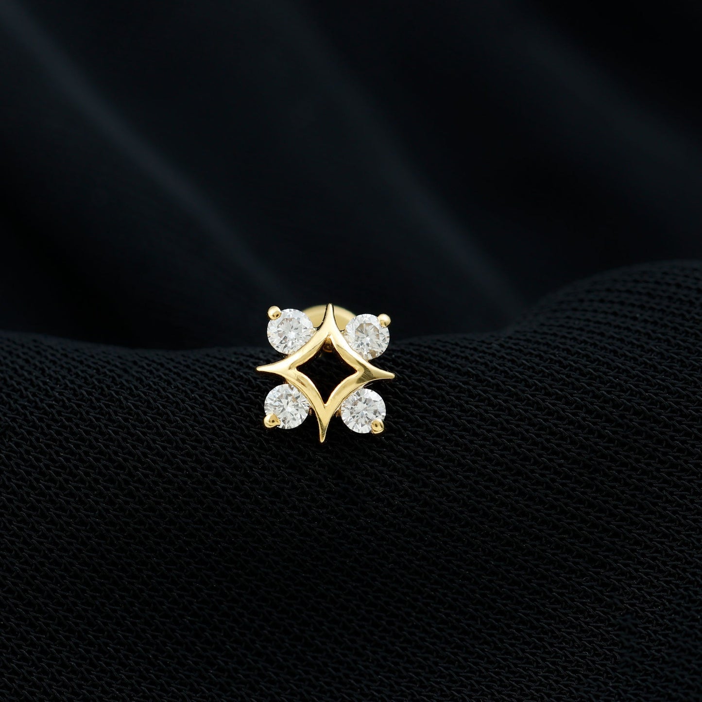 Round Cut Diamond Star Earring for Helix Piercing