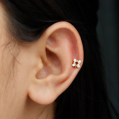 Round Cut Diamond Star Earring for Helix Piercing