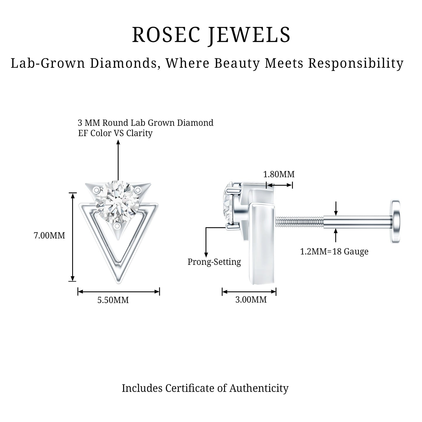 Simple Diamond Solitaire Triangle Cartilage Earring