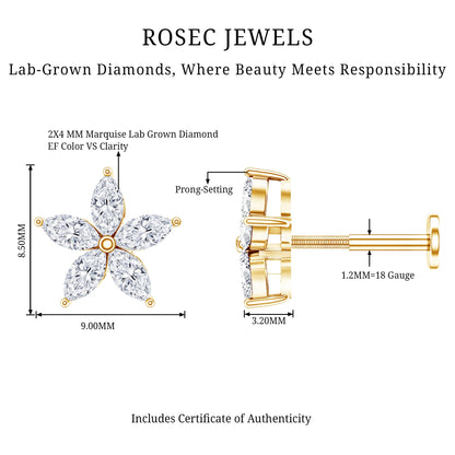 Marquise Diamond Floral Upper Lobe Earring