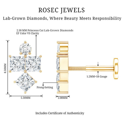 Princess Cut Diamond Helix Piercing Earring for Women