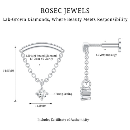 Single Diamond Hidden Helix Earring with Chain