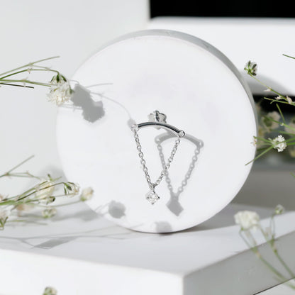 Single Diamond Hidden Helix Earring with Chain