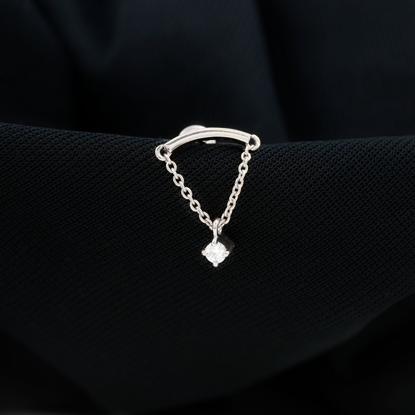 Single Diamond Hidden Helix Earring with Chain