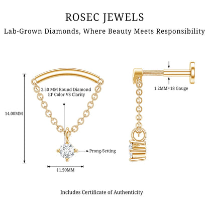 Single Diamond Hidden Helix Earring with Chain
