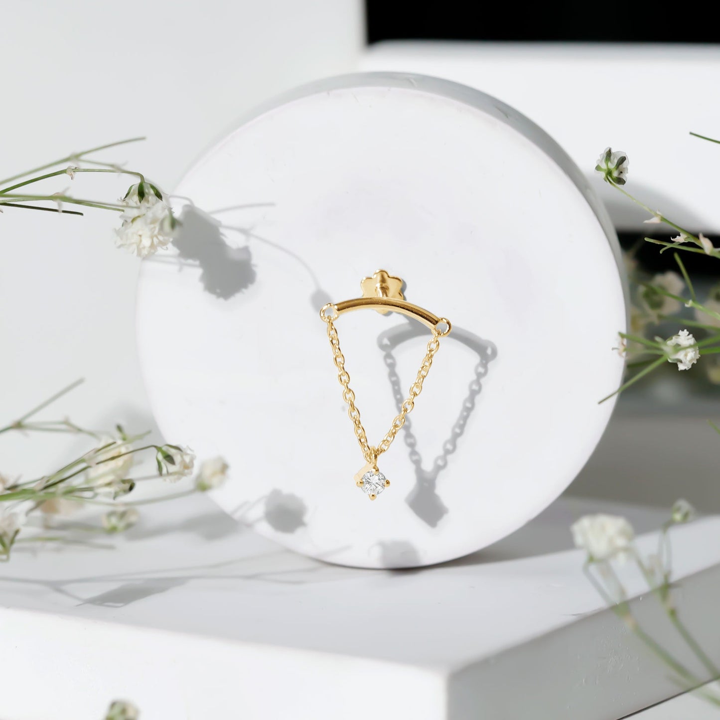 Single Diamond Hidden Helix Earring with Chain