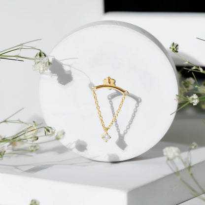 Single Diamond Hidden Helix Earring with Chain
