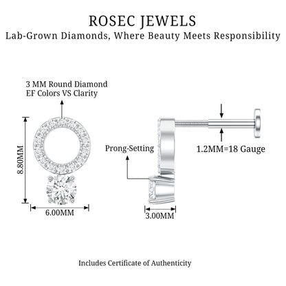 Minimalist Diamond Open Circle Helix Earring