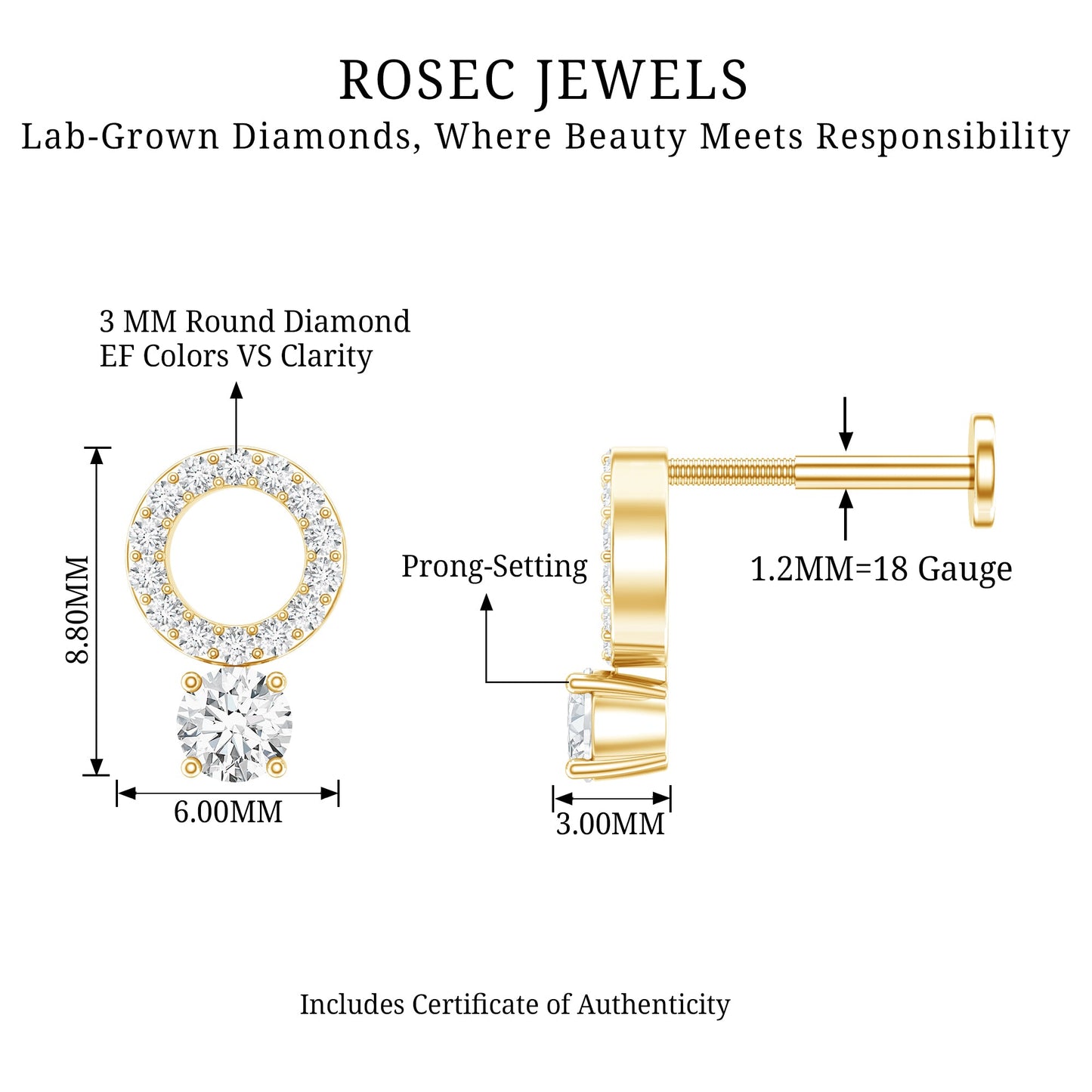Minimalist Diamond Open Circle Helix Earring