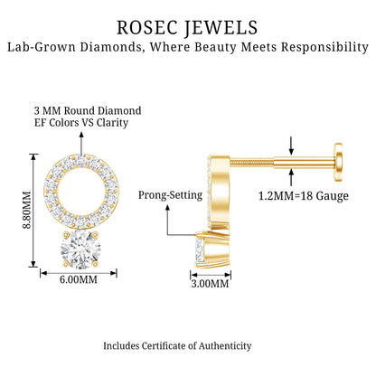 Minimalist Diamond Open Circle Helix Earring