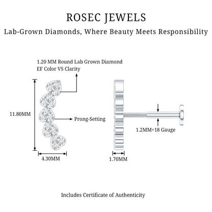 Diamond Heart Crawler Earring for Helix Piercing