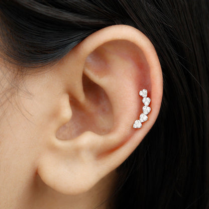 Diamond Heart Crawler Earring for Helix Piercing