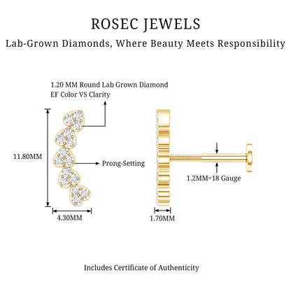Diamond Heart Crawler Earring for Helix Piercing