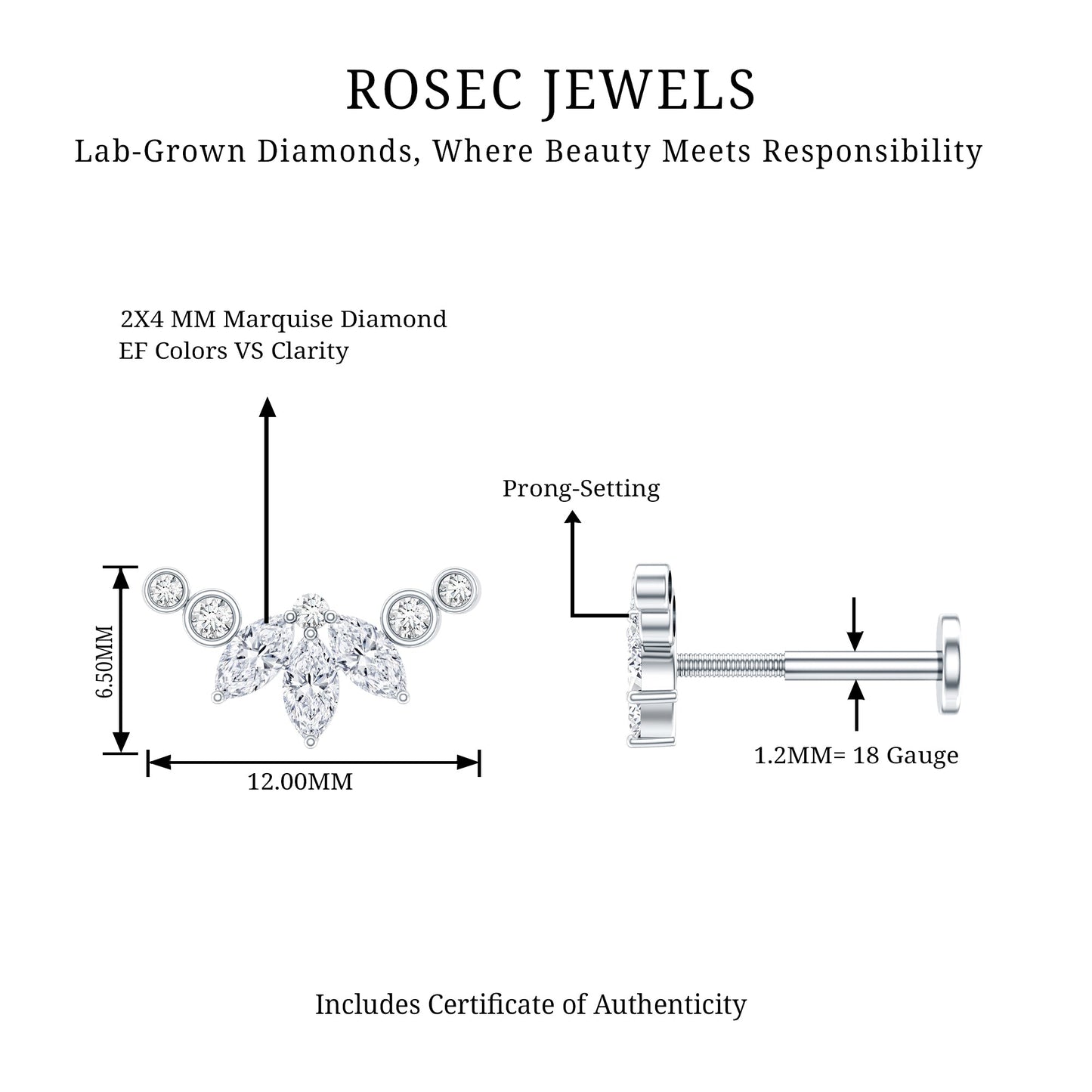 Marquise Diamond Crawler Earring for Cartilage Piercing