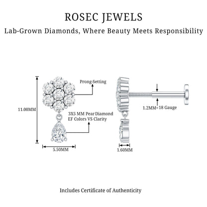 Elegant Diamond Flower Cartilage Drop Earring