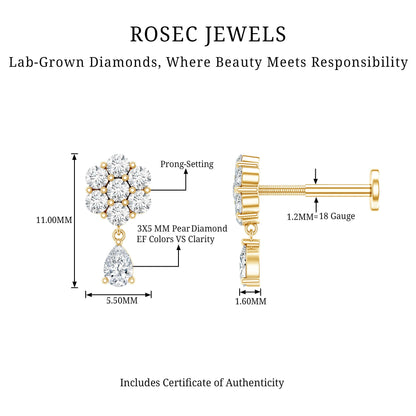 Elegant Diamond Flower Cartilage Drop Earring