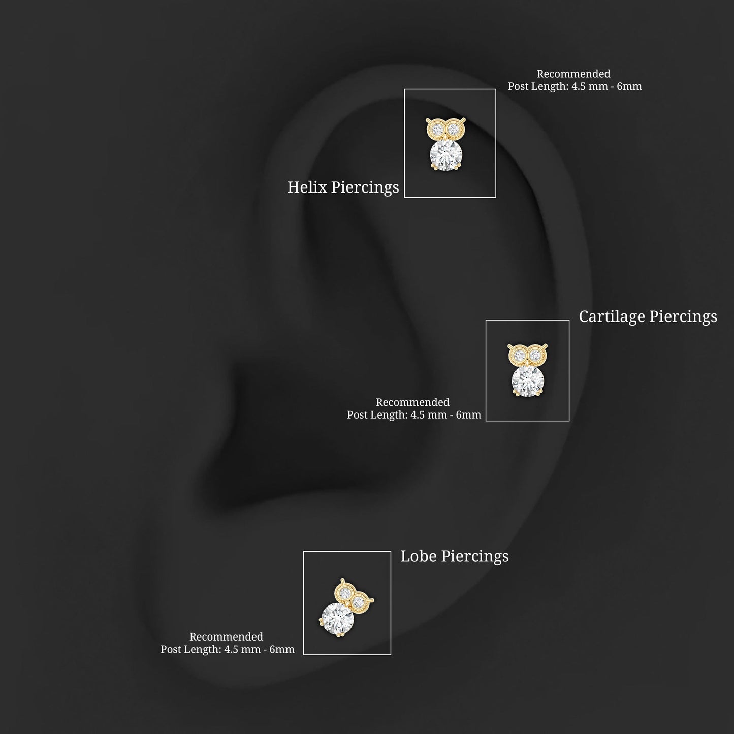 Diamond Owl Earring for Cartilage Piercing