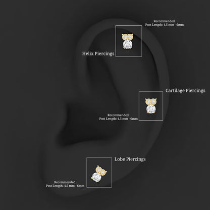 Diamond Owl Earring for Cartilage Piercing