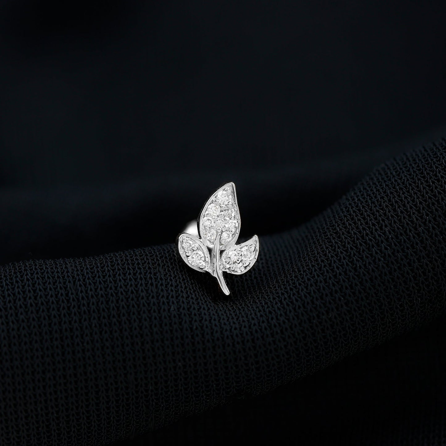 Diamond Leaf Flat Back Cartilage Stud Earring (18G) – Nature Inspired Helix & Tragus Jewelry in Gold
