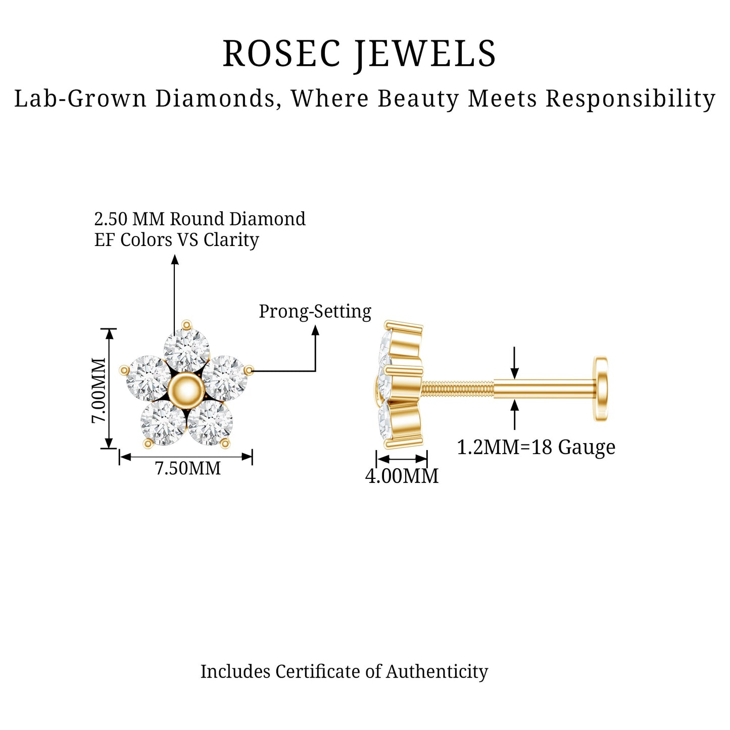 Nature Inspired Diamond Flower Earring for Tragus Piercing
