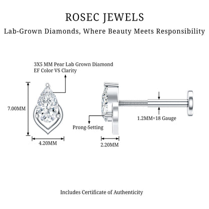 Pear Shape Diamond Solitaire Earring for Helix Piercing