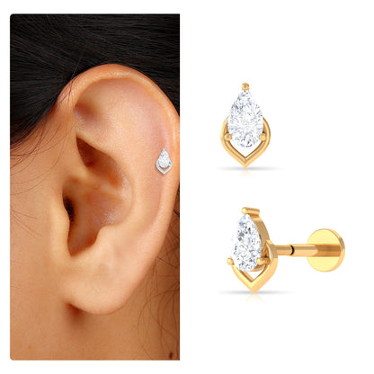 Pear Shape Diamond Solitaire Earring for Helix Piercing