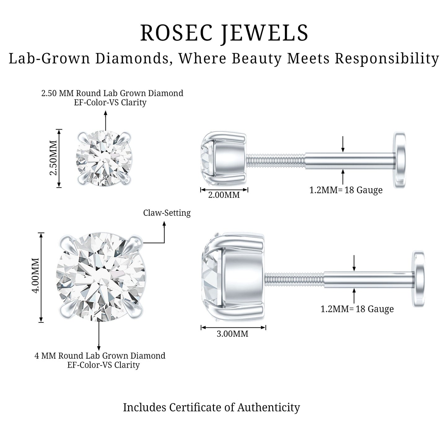 Brilliant Cut Diamond Solitaire Earring Set for Helix Piercing