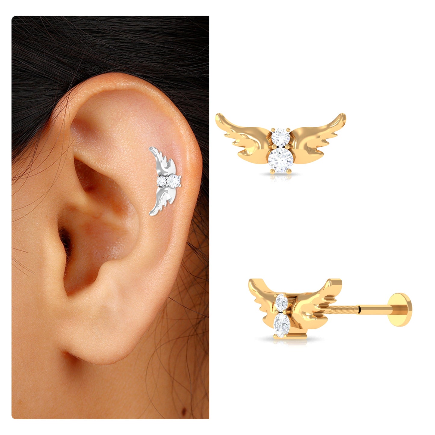 Animal Inspired Diamond Bird Earring for Helix Piercing