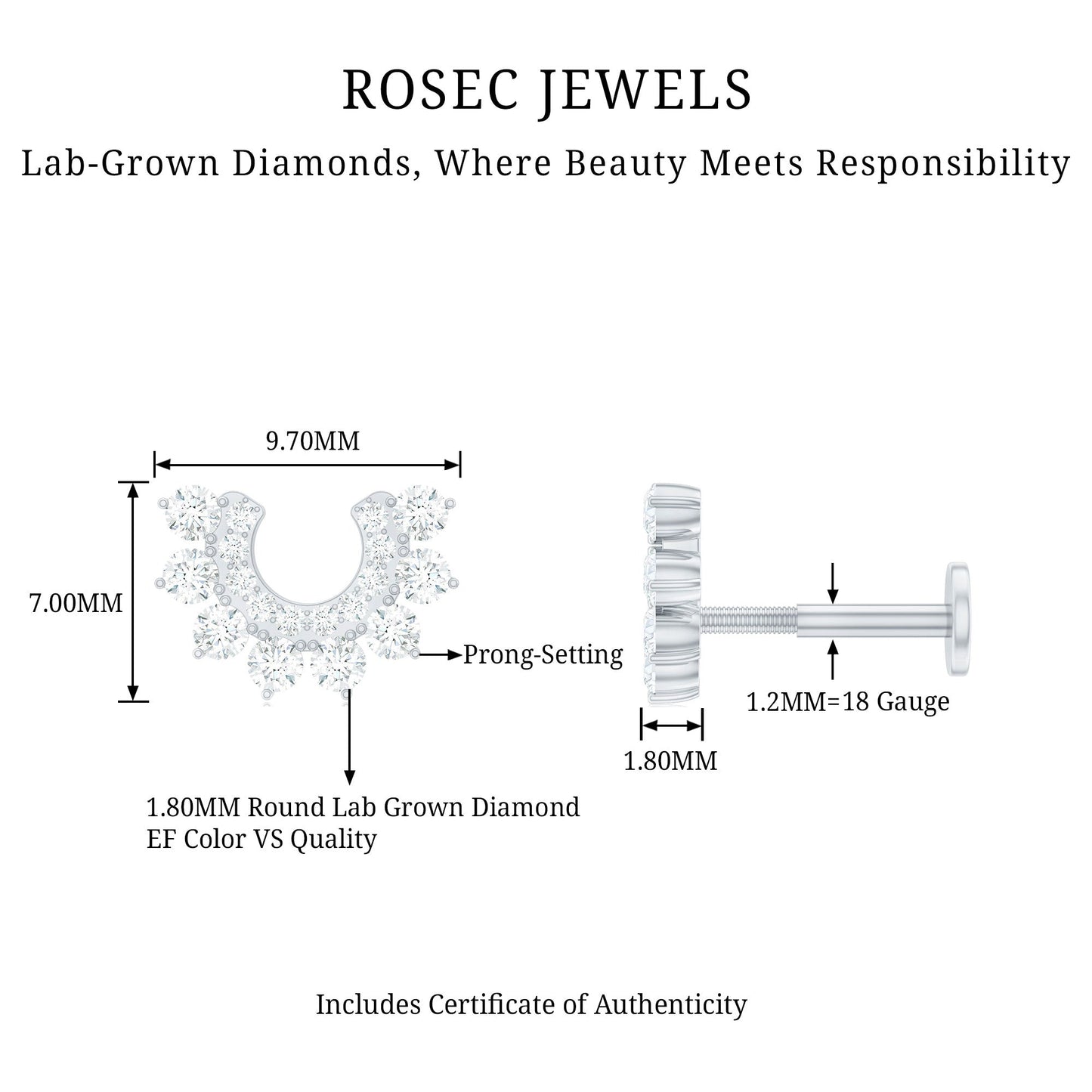 Real Diamond Horseshoe Earring for Helix Piercing