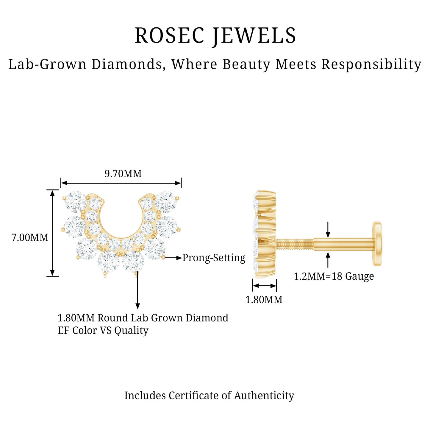 Real Diamond Horseshoe Earring for Helix Piercing