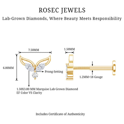 Marquise Diamond Leaf Earring for Cartilage Piercing