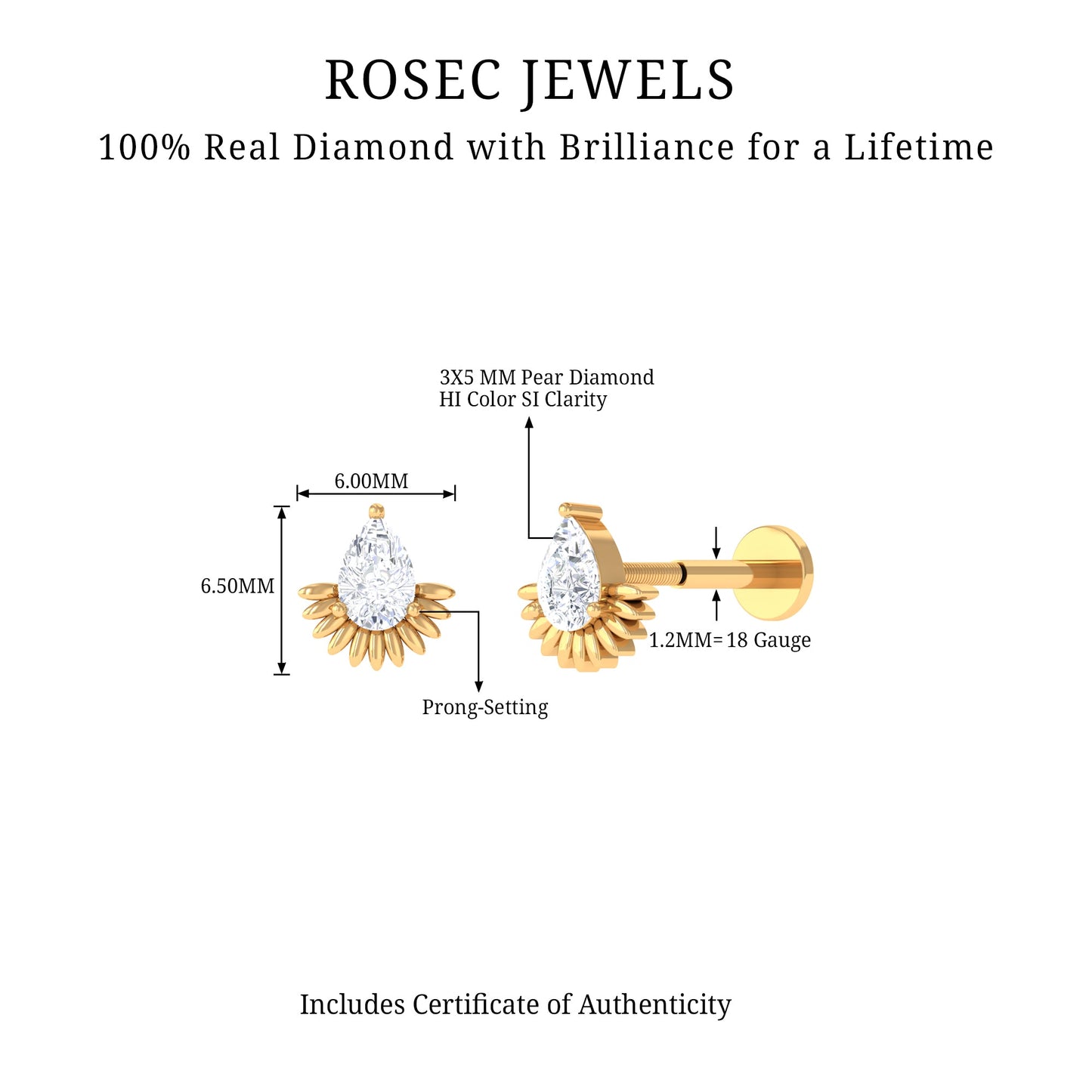 Pear Shape Diamond Solitaire Helix Earring