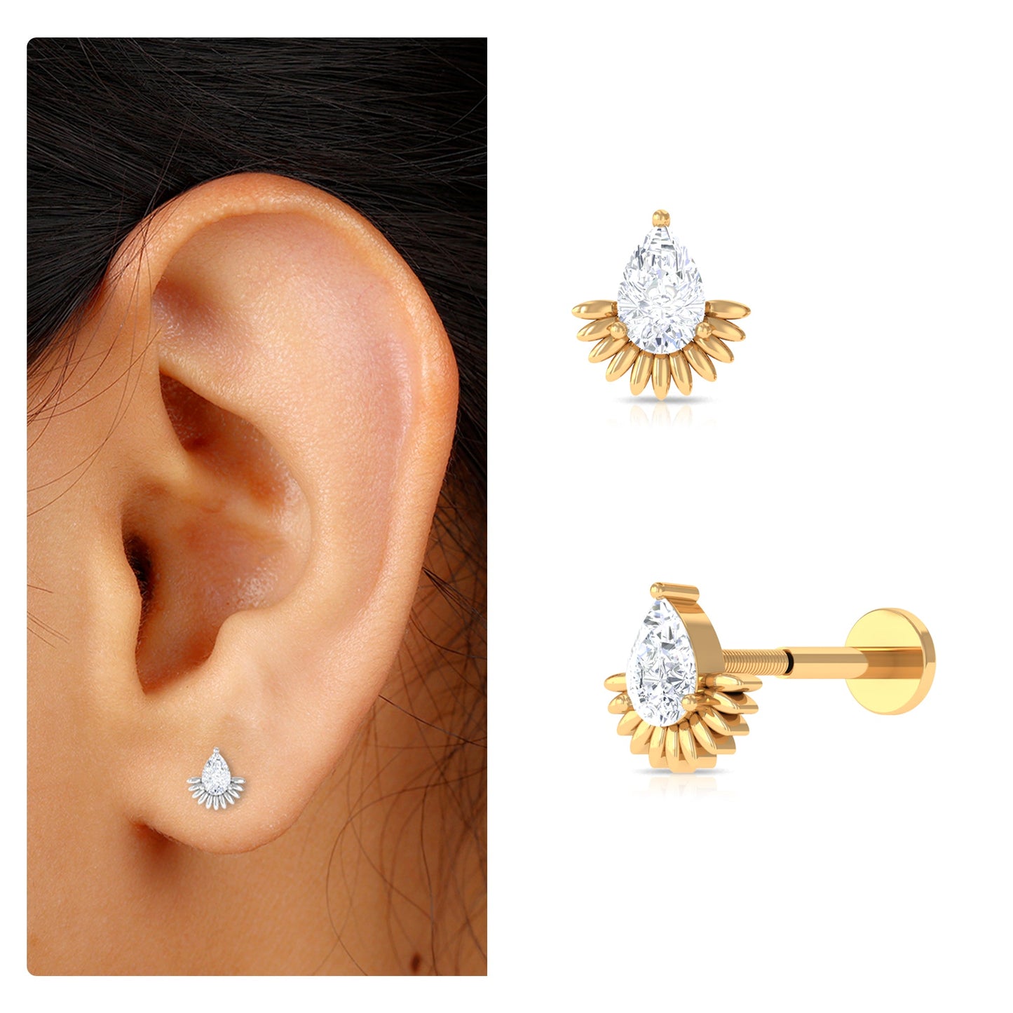 Pear Shape Diamond Solitaire Helix Earring