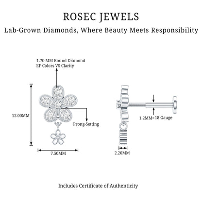 Certified Diamond Flower Helix Drop Earring