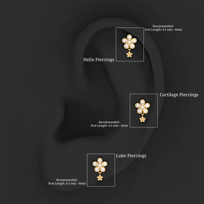 Certified Diamond Flower Helix Drop Earring