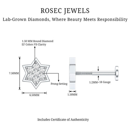 Certified Diamond Star Earring for Helix Piercing