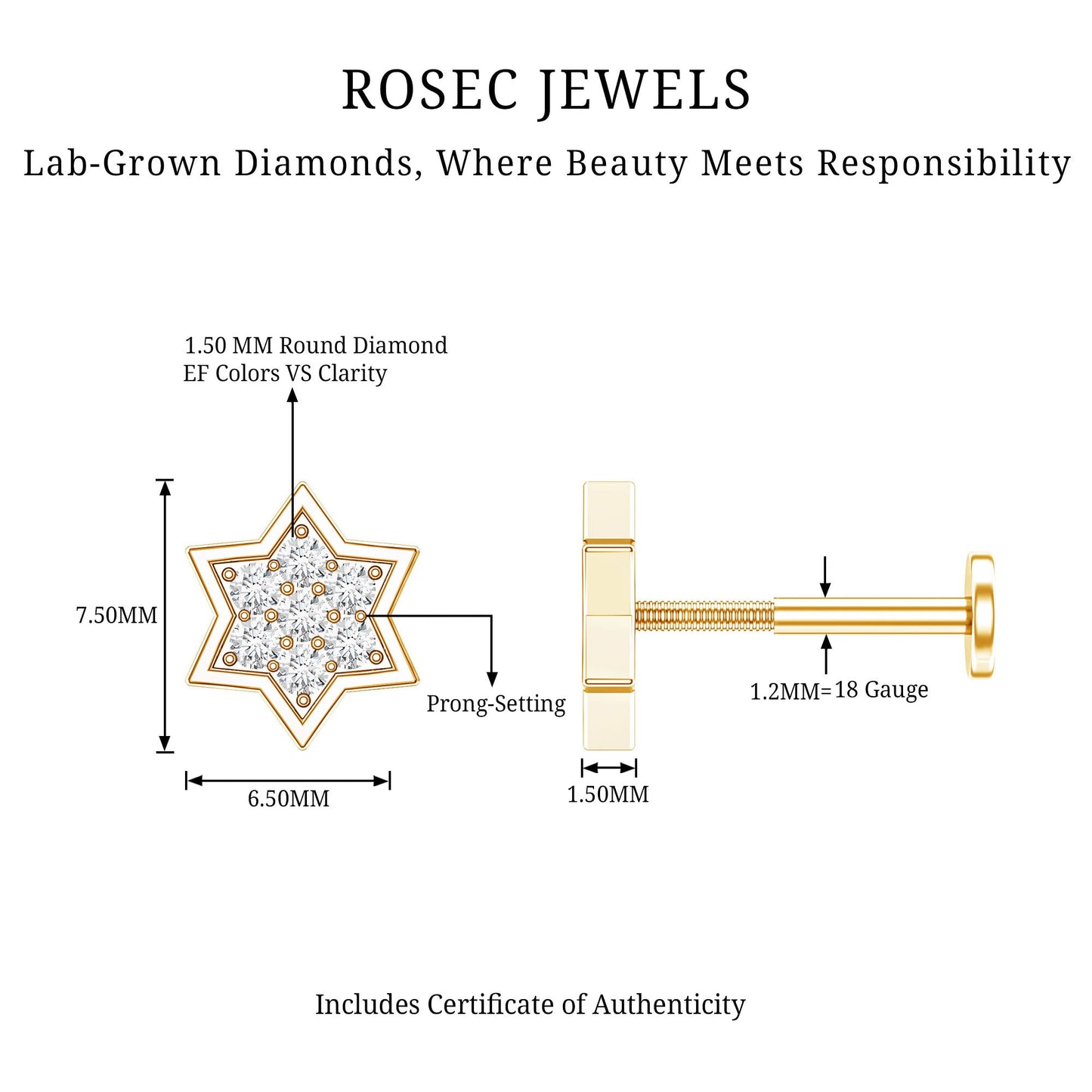 Certified Diamond Star Earring for Helix Piercing
