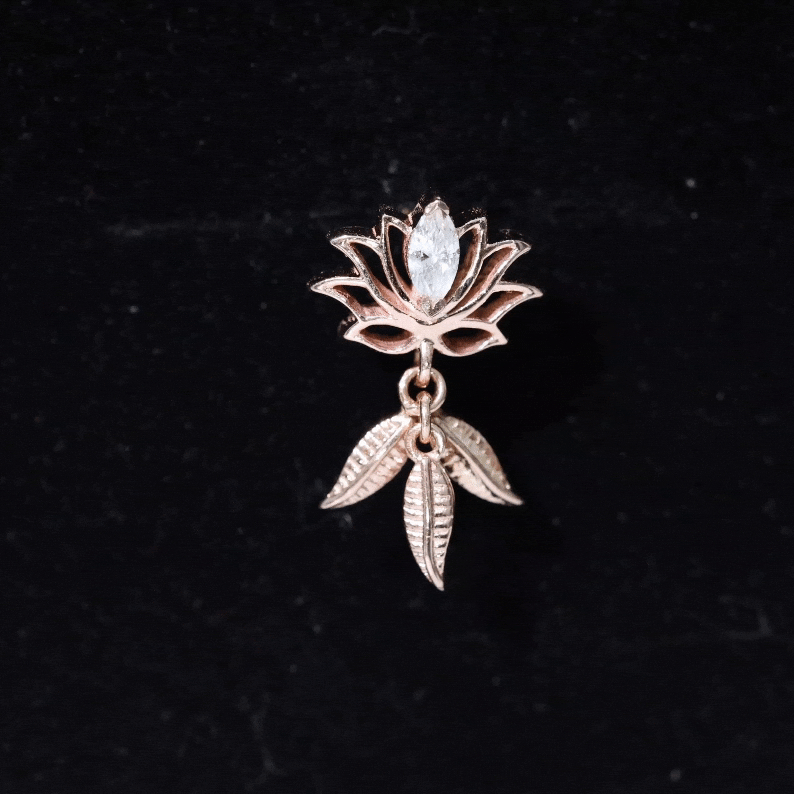 Marquise Diamond Lotus Flower Drop Earring