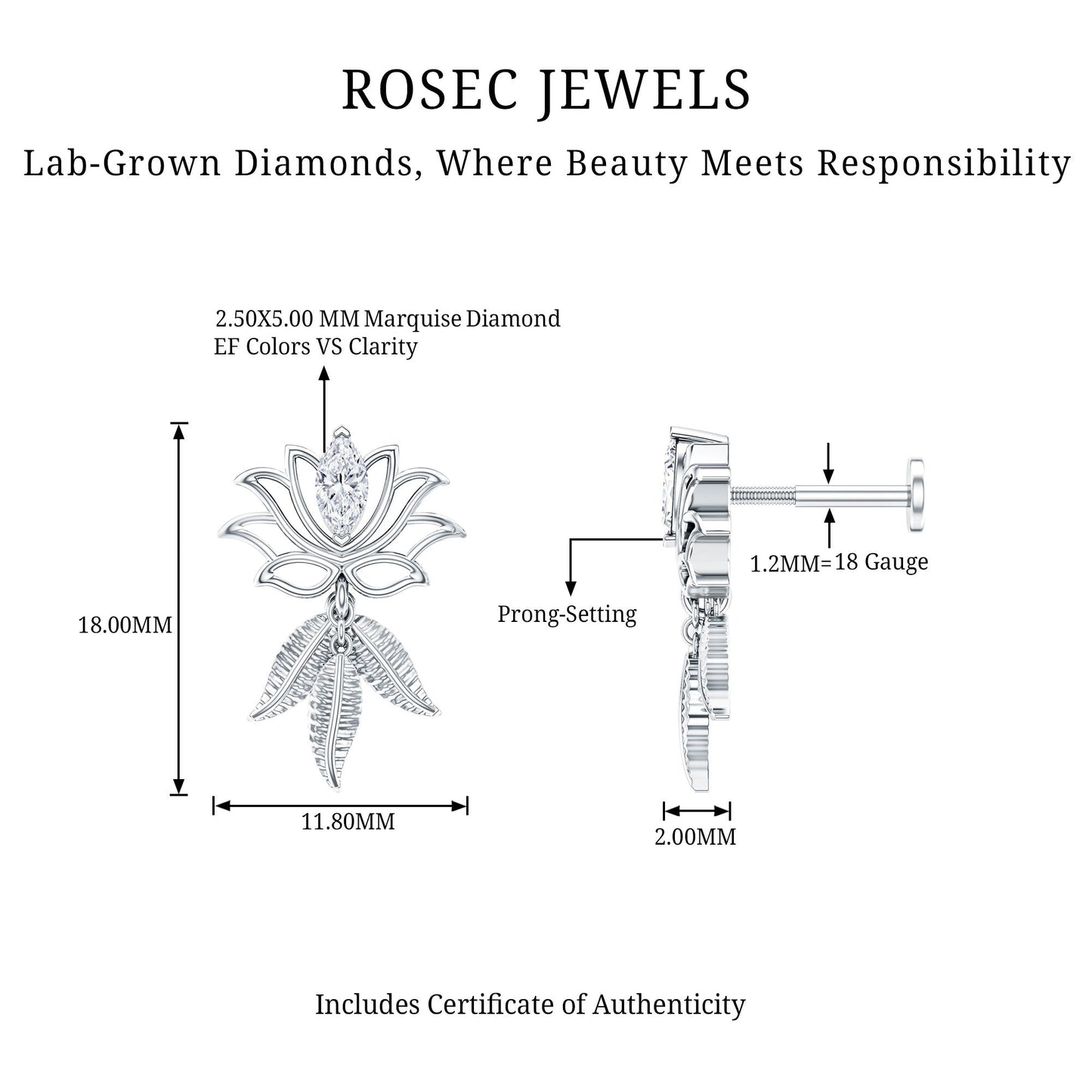 Marquise Diamond Lotus Flower Drop Earring