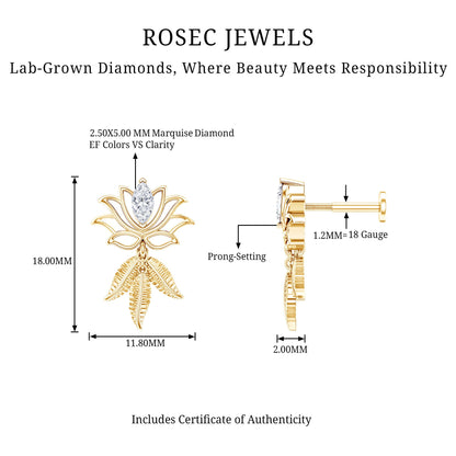 Marquise Diamond Lotus Flower Drop Earring