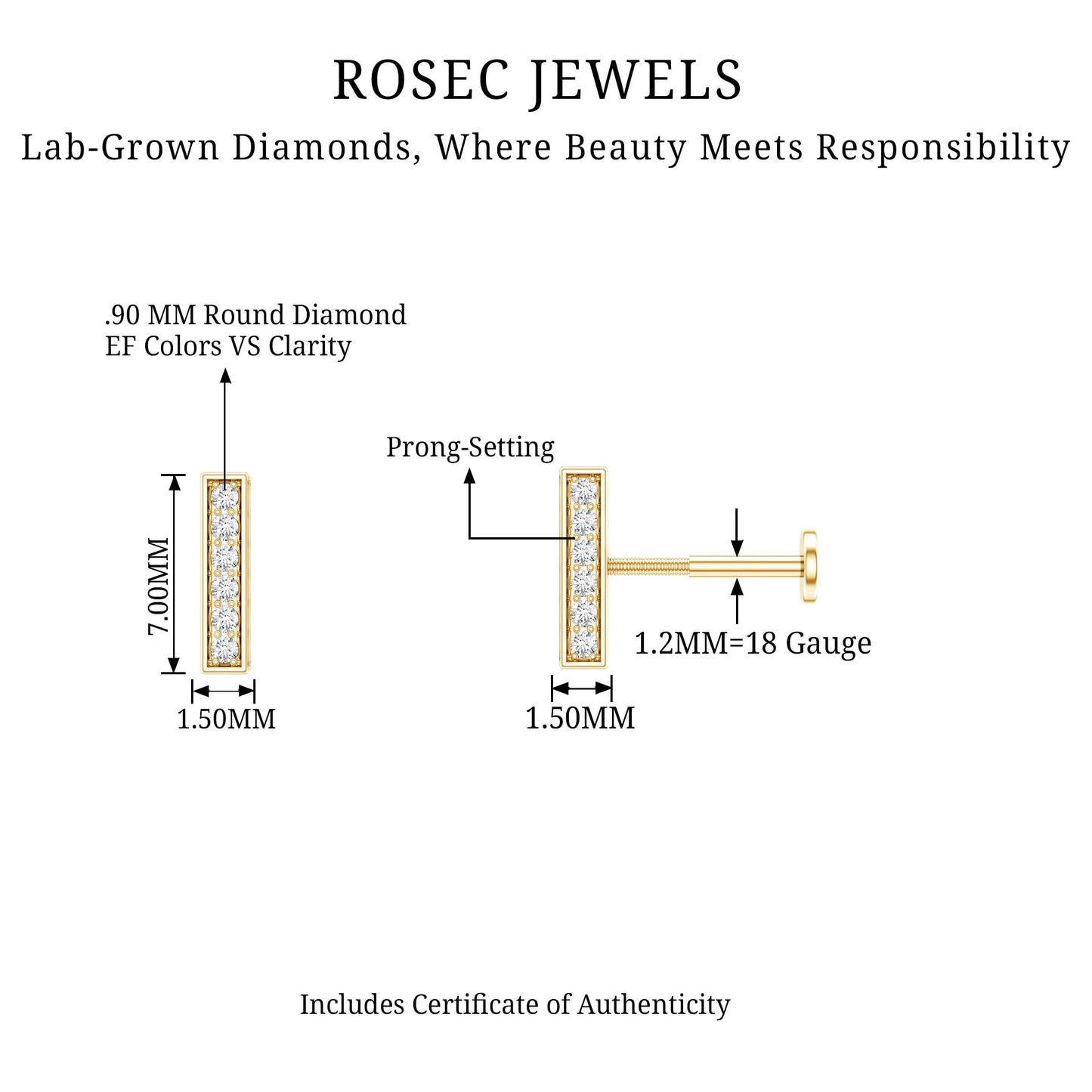 Diamond Bar Earring for Tragus Piercing