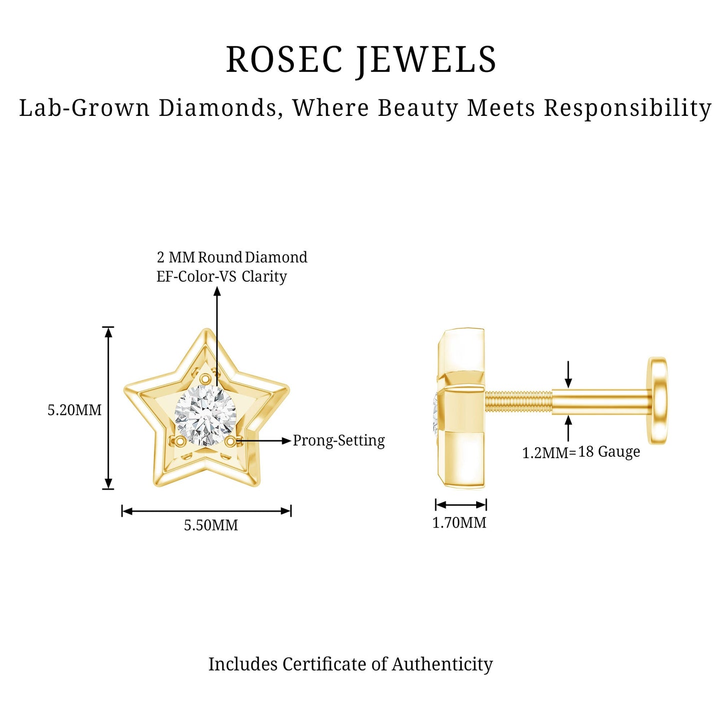 Dainty Diamond Star Earring for Tragus Piercing
