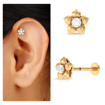 Minimal Diamond Flower Earring for Helix Piercing