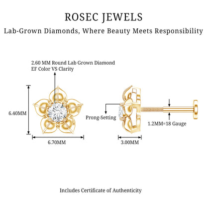 Minimal Diamond Flower Earring for Helix Piercing
