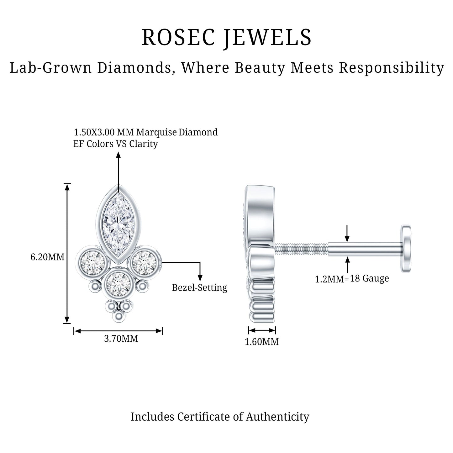 Unique Diamond Helix Earring in Bezel Setting